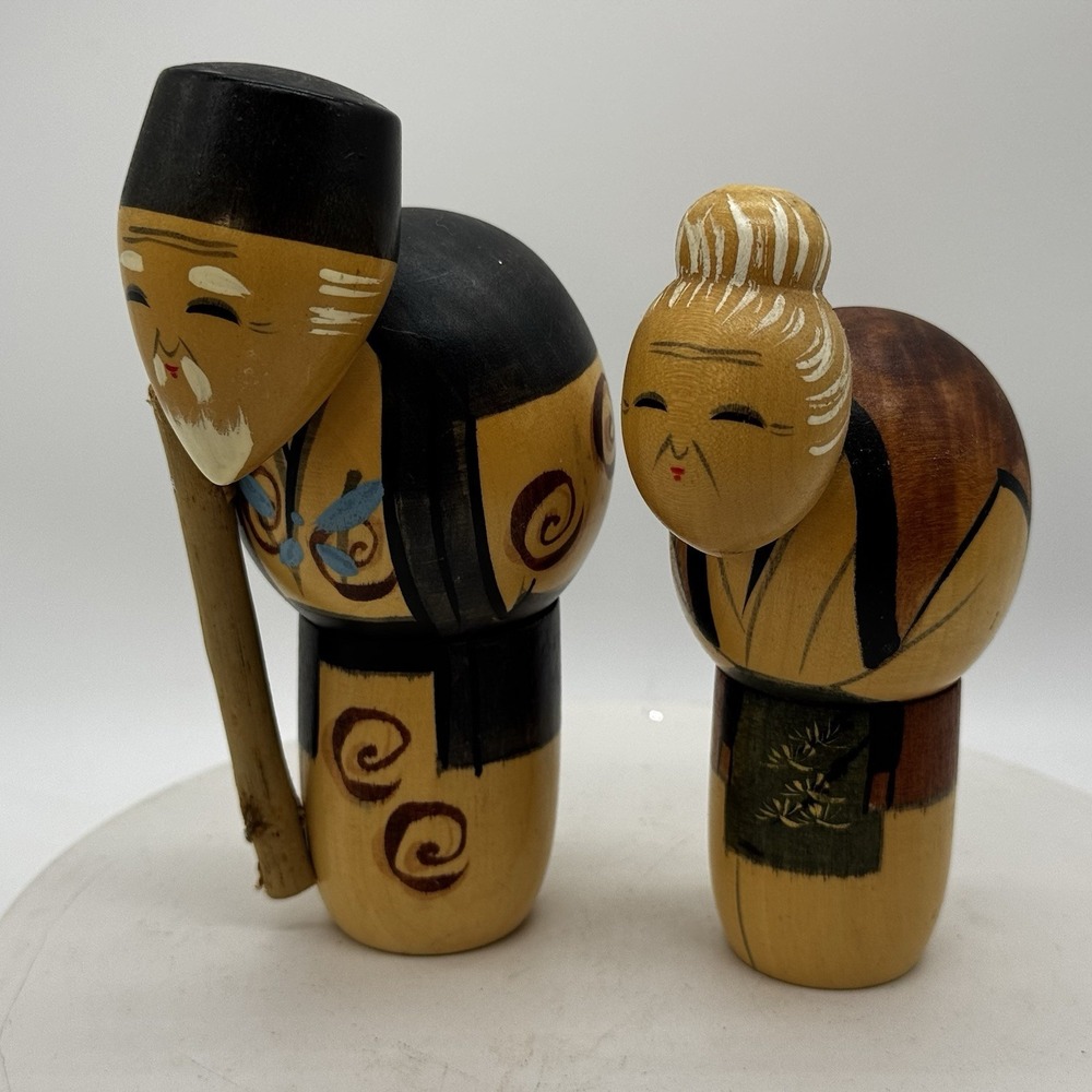 Signed Creative Kokeshi Dolls Joo & Uba Vtg Japanese Hajime Miyashita 4.75" 5.5"